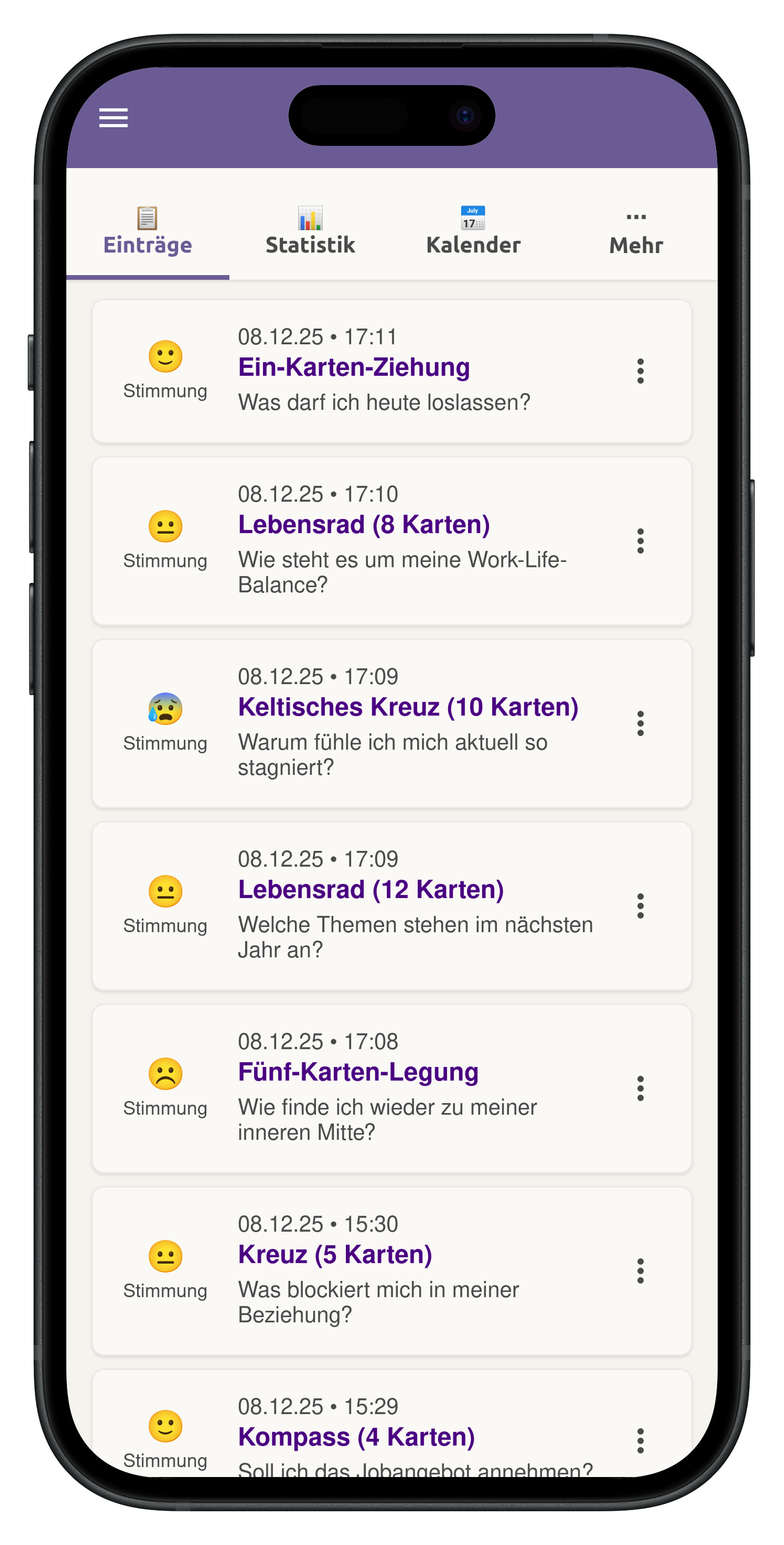 Gespeicherte Legungen und Journal